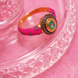BAGUE NELA ÉMAIL ROSE ET ÉMERAUDE